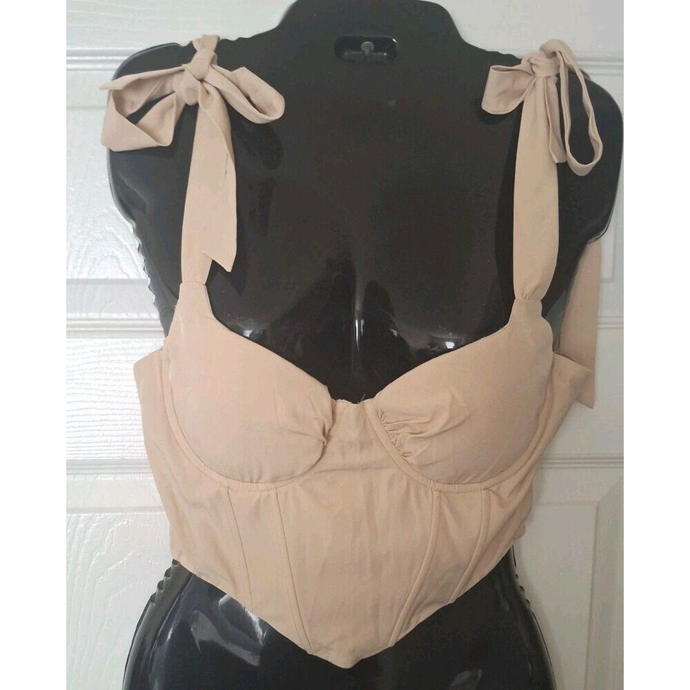 Tie Shoulder Crop Bustier Corset Top Size XS Parthea Padded Coquette Soft Girl - Picture 2 of 7